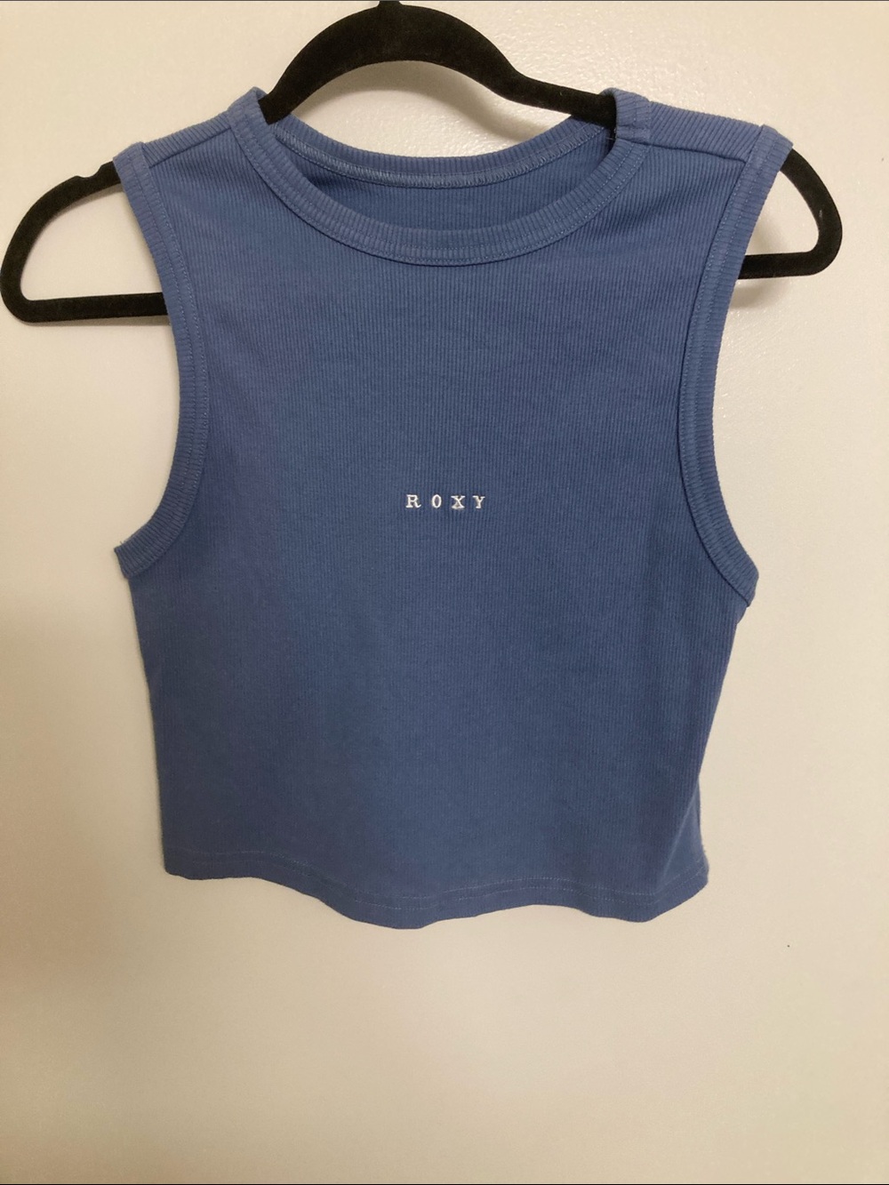 Roxy Blue Ribbed Crop Tank with Center Logo